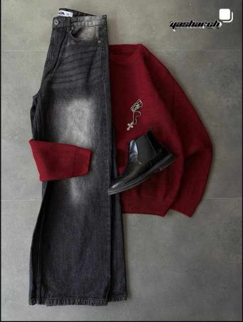rust knit + obsidian denim — set